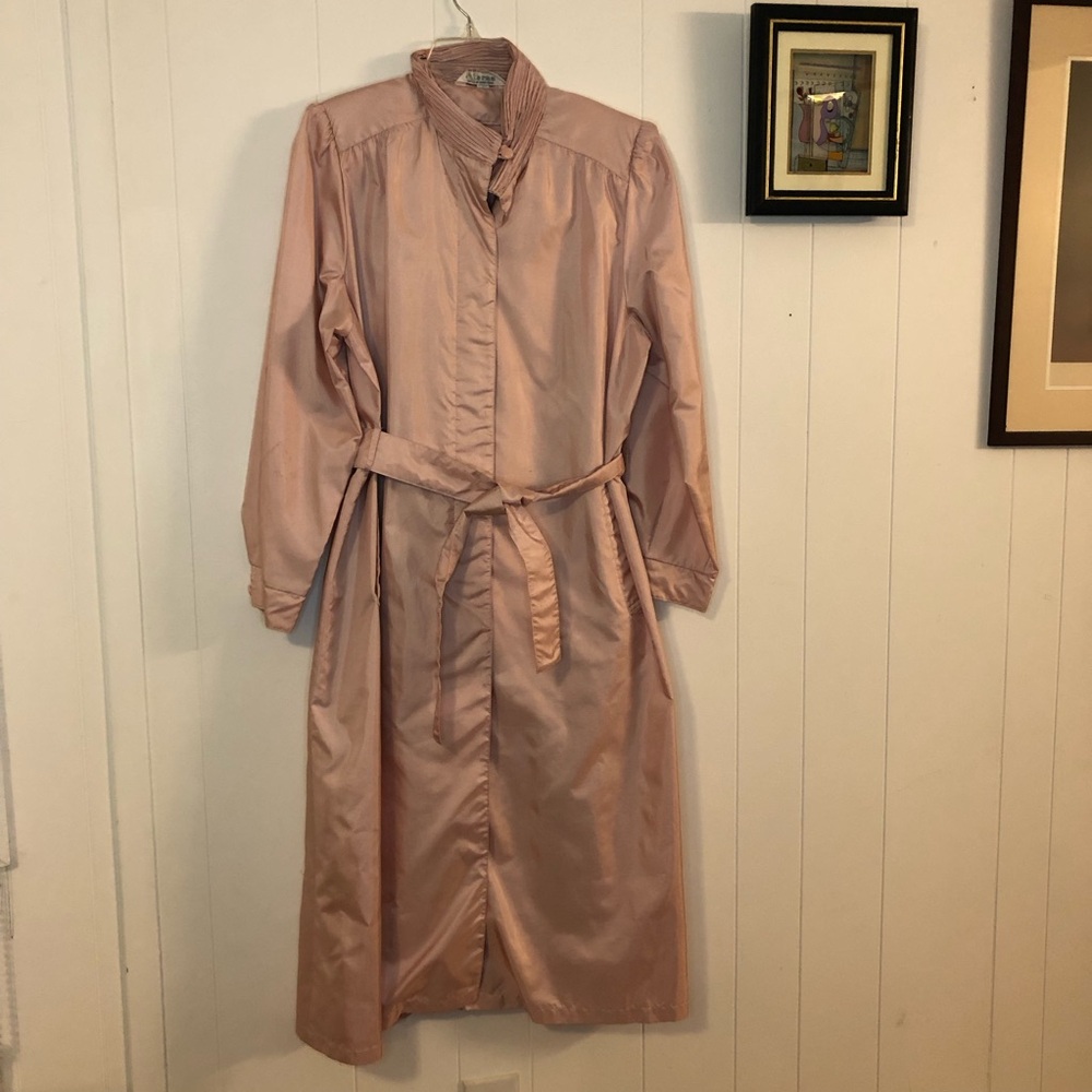 Alorna VT Blush Satin Trench Coat w/ Self-Tie Belt Lightweight Buttons Up 13/14